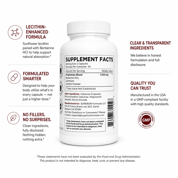 Superior Berberine+ | Sunflower Lecithin Supplement for Metabolic Health